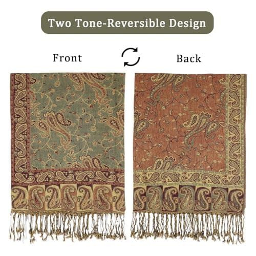 vimate Green Paisley Pashmina Scarfs Winter Women'S Jacquard Rave Pashmina Shawls and Wraps for Evening Dresses(UK-Style 5-Olive Green) — view 3