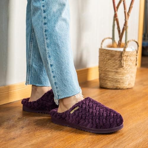 LongBay Women's Flannel Slippers Soft Memory Foam Slip on House Shoes Indoor Outdoor（5-6, Purple） — view 2