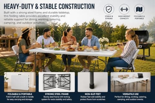 ACCURATE Heavy Duty Folding Camping Table (WHITE, 4FT) — view 6