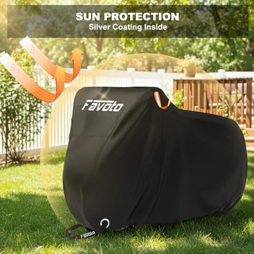 Favoto Bike Cover for 3 Bikes - 210T Waterproof Outdoor Bicycle Storage, Black Cover with Lock Hole, 2 Windproof Buckles & Storage Bag, UV Protection for Mountain & Road Bikes (220×120×110cm) — view 3