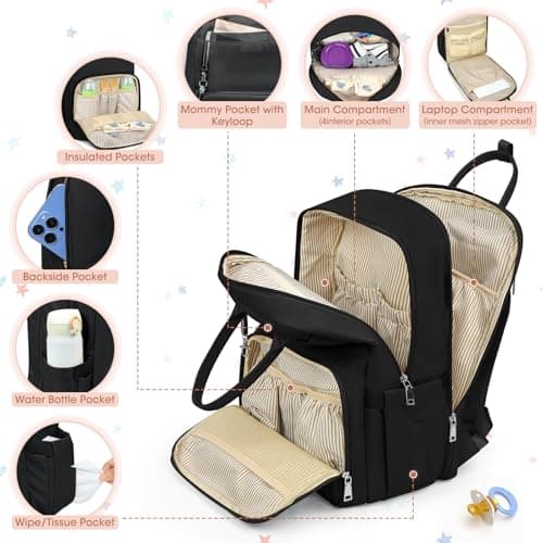 Baby Changing Bag Backpack with Portable Changing Mat Waterproof Nappy Bag Multifunction Baby Diaper Bags Large Rucksack Bag for Mom & Dad Black — view 2