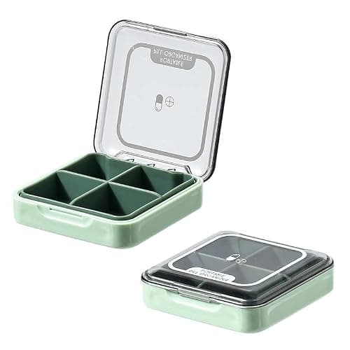 Small Pill Box, BPA Free Pill Case with 4 Large Compartmensts to Hold Vitamins, Moistureproof Portable Pill Box Organiser for Travel (Green)