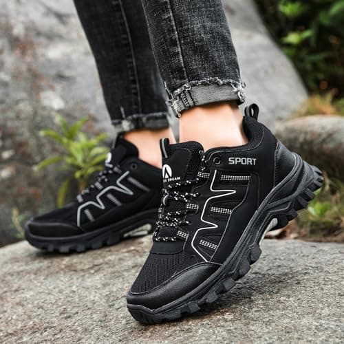 ASOCO DREAM Hiking Shoes Mens Womens Walking Boots Lightweight Breathable Trekking Climbing Trainers Outdoor Backpacking Camping Sneaker,Black,8.5 UK — view 2
