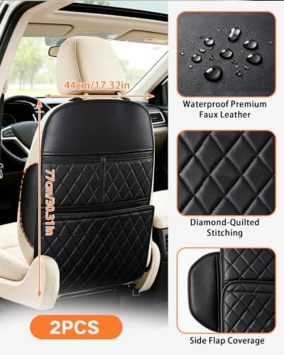 Leather Car Seat Organiser 2 Pack,Premium Back Seat Protector & Storage Net — view 3