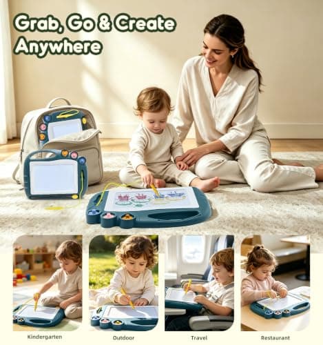 AiTuiTui Magnetic Drawing Board Travel Size, Erasable Doodle Sketching Writing Pad Travel Games for Kids in Car, Early Education Learning Skill Development Toy for Girls Age 3 4 5 Year Old, Dark Green — view 5