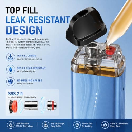 Vaporesso XROS Mini Retro Vape Pod Kit [8 Colors] 18W Max Output |1000mAh Battery|LED Battery Indicator|Type-C Fast Charge Vape Device – Compatible with ALL XROS Pods - No Nicotine (Sky Blue) — view 6