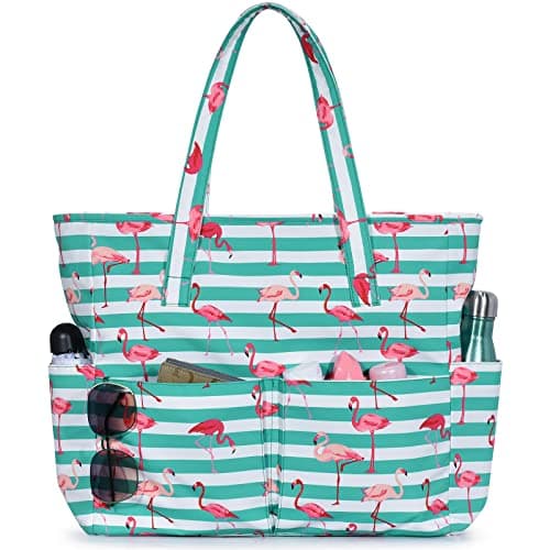 oscaurt Beach Bags for Women Large Beach Tote with Zip Waterproof Foldable Weekend Travel Bag Holiday Essentials Handbags with Multi Pockets for Shopping Swim Gym