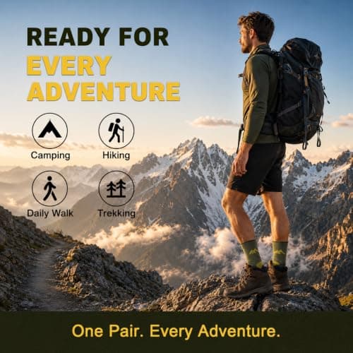 Merino Wool Hiking Socks for Men 2 Pack, Thermal Socks for Winter, Olive — view 5