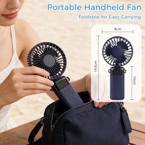 CNMTCCO Handheld Fan, Rechargeable Portable Fan with LED Display, 5 Speeds Mini Fan 90-Degree Foldable Hand Fan, USB Desk Fan for Home Office Bedroom Outdoor Travel (Blue) — view 5