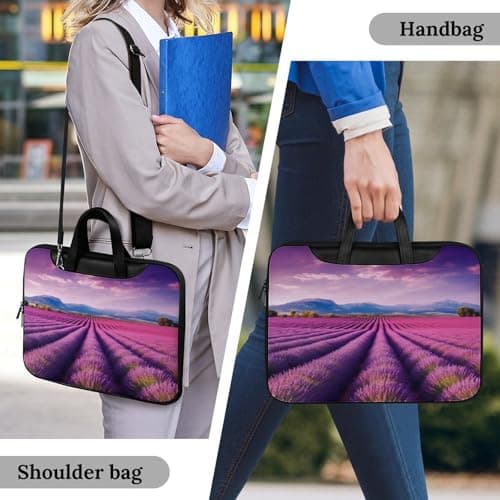Lavender Fields Printed Leather Shoulder Messenger Bag Briefcase for Men Women Travel Business Office Hangbag Laptop Pack Crossbody — view 2