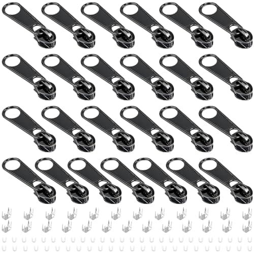 DOITEM 25Pcs Black Zipper Repair Kit Zippers Replacement 3# Zipper Pull Rescue Kit for Clothing Jackets Purses Luggage Backpacks