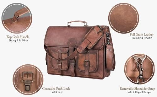 KPL 18 INCH Leather Briefcase Laptop Messenger bag best computer satchel Handmade Bags for men and women — view 6