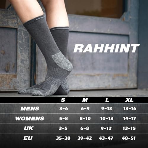 Rahhint Merino Wool Work Socks 3 Pairs Durable Compression Moisture Wicking Anti Blister Cushion Crew Outdoor Running Socks — view 6