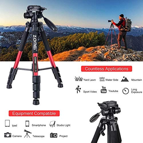 ZOMEI Q111 55-inch Smartphone Tripod Flexible Aluminum Travel Tripod (Red) — view 2