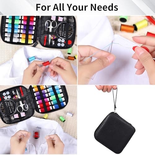 Sewing Kit, Travel Basic Sewing Set with Leather Case 14 Threads and Needles kit Accessories for Adults, DIY,Home, Travel & Emergency Compact Small Black — view 4