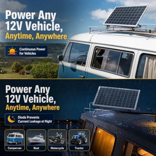200W Solar Panel 12V Trickle for battery Charger and Maintainer Portable IP65 Waterproof Kit for Car RV Boat Tractor(Single) — view 3