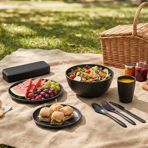 Plates and Bowls Set, Unbreakable Camping Tableware, 8 PCS Cutlery Set, Reusable Tableware Lightweight Plates Bowls Cups, Microwave & Dishwasher Safe, for Camping, Picnics — view 3