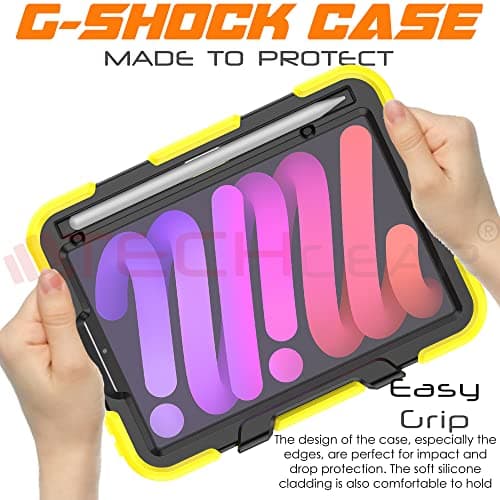 TECHGEAR G-SHOCK Case for iPad Mini 7 2024 & Mini 6 2021 (7th & 6th Gen) - Tough, Heavy Duty Armour, Shockproof with Stand - Kids, Schools, Builders, Restaurant - YELLOW — view 6