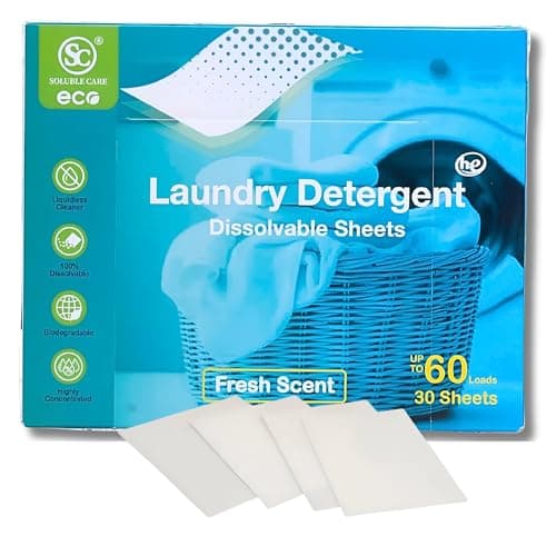 Eco-Friendly Laundry Detergent Sheets 30 Sheets (Up to 60 Washes) – Customizable for Smaller Loads, Convenient, and Optimal Cleaning for a Greener Laundry Routine