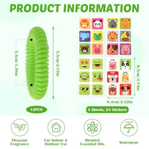 Mosquito Repellent Bracelet 12 Pcs, DEET-Free Insect Repellent Bands Kids — view 2