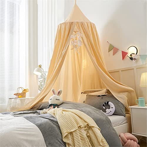 Surwin Bed Canopy for Girls Boys Kids Single Double, Solid Color Round Dome Bed Canopy Mosquito Net Protection Canopy Play Tent Bedroom Nursery Decoration Hanging Curtain Net (Khaki)