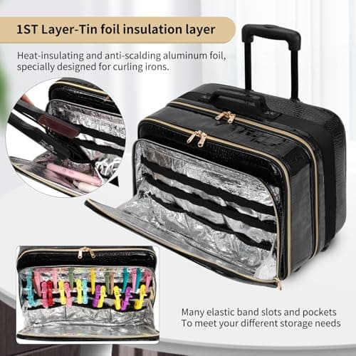 Rolling Makeup Train Case, 18" Carry On Travel Cosmetic Organizer Suitcase,Extra Large Trolley Makeup Storage Case On Wheels,3 Layers with 3pcs Traveling Bags for Hairstylist Cosmetology Artist — view 5
