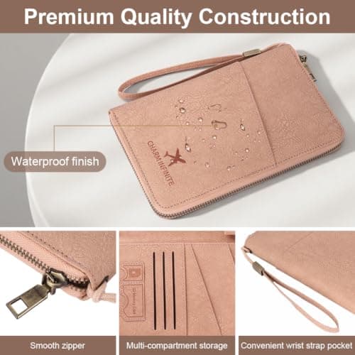 AOOSU Travel Wallet, Family Passport Holder, RFID Blocking Travel Accessories Document Organiser, Travels Document Holder for Tickets Waterproof Cover Holiday Essentials Case for Man & Woman Pink — view 3