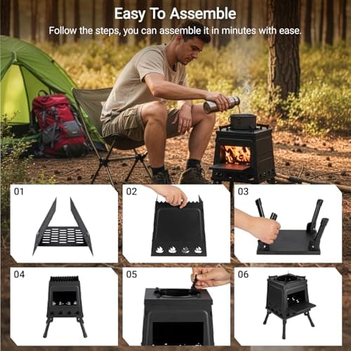 GreenWhim Heavy Duty Portable Camping Wood Stove Folding Alloy Steel Tent Stove for Backpacking Outdoor Cooking Survival Hiking Picnic BBQ — view 4