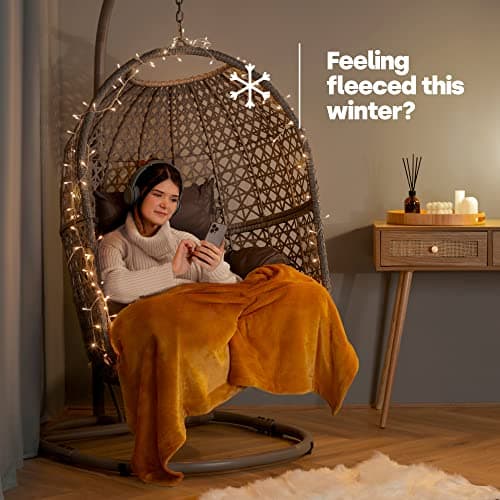 LIVIVO Flannel Fleece Blanket- Super Soft Cosy Cuddly Sofa Throw - Perfect For Bed, Sofa, Travel, Picnic & Camping - Single/Double/King (Ochre, Single) — view 2