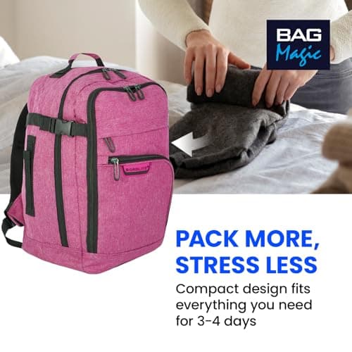 Bordlite Travel Underseat Cabin Approved Backpack, Lightweight Travel Rucksack, Premium Carry on Bag, 40x20x25cm - Pink — view 5