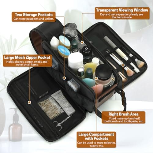 SWISSELITE Leather Toiletry Bag for Men, Water Resistant Dopp Kit for Toiletries Accessories with Wet/Dry Separation, Travel Essentials Shaving Bag Bathroom Organizer for Travel Gym Dorm(Dark Brown,M) — view 4