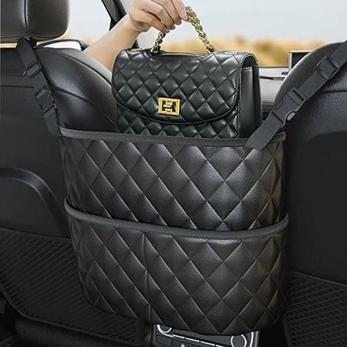 Ealingmoon Car Pocket Handbag Holder and Purse Hook for Car -Faux Leather Seat Back Organizer with Barrier for Backseat Pets and Kids, Between Two Seats Handbag Holder for a Clutter-free Car Interior — view 6