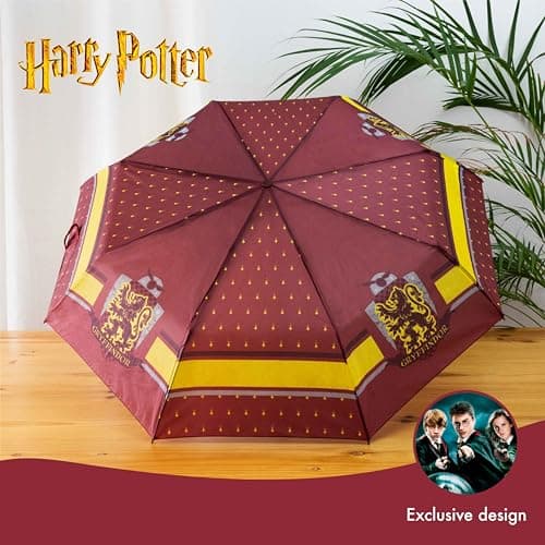 BONNYCO Umbrella Windproof Strong of Harry Potter. Maroon Umbrella Compact with Reinforced Structure, Folding Brolly for Bag, Backpack or Travel. Mini Pocket Brolly, Original Gifts for Men Women — view 3