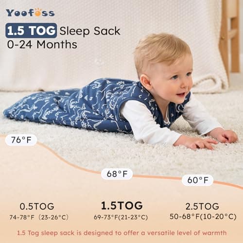 Yoofoss Baby Sleeping Bag 1.5 Tog - 0-6 Months Winter Sleeping Bag Baby 100% Organic Cotton Sleep Sack for Newbron Infant Toddler Warm Soft Dinosaur — view 3