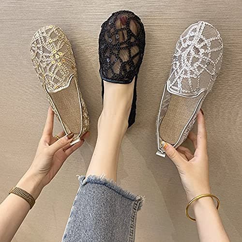 Mesh Ballet Flats for Women Pumps Orthopedic Sequins Dolly Shoes Wide Fit Round-Toe Non-Slip Breathable Summer Ladies Shoes Walking Office Holiday (Z01 Silver, 5) — view 6