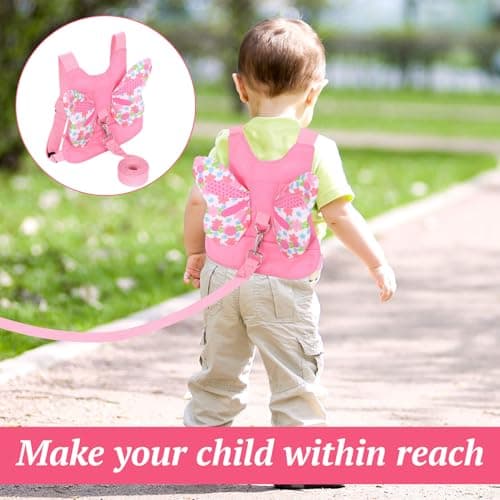 Toddler Leash Harness,3-in-1 Backpack Leash for Toddlers,Reins for Toddlers Girls,Toddler Reins for Walking 1-3 Years,Butterfly Wings Design,Adjustable Safety Child Reins for Walking,1-6 Years (Pink) — view 6