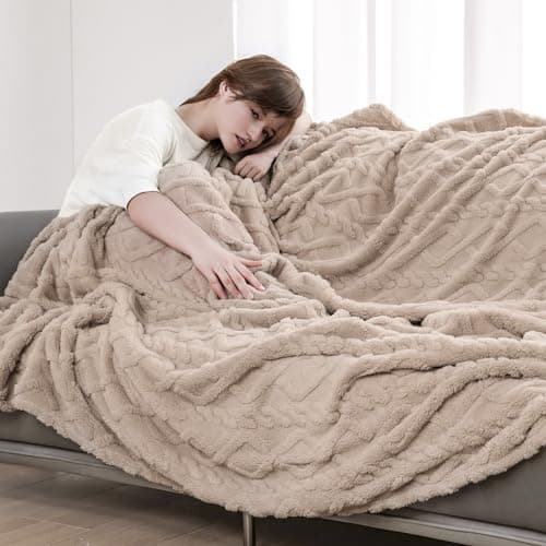 VANJOROY Fleece Blanket Throw for Sofa and Bed,400 GSM Lightweight Blanket, 100% Microfiber Fuzzy Soft Warm Cozy Fluffy Khaki Throw for Chair Couch Travel..127×152cm, khaki — view 5