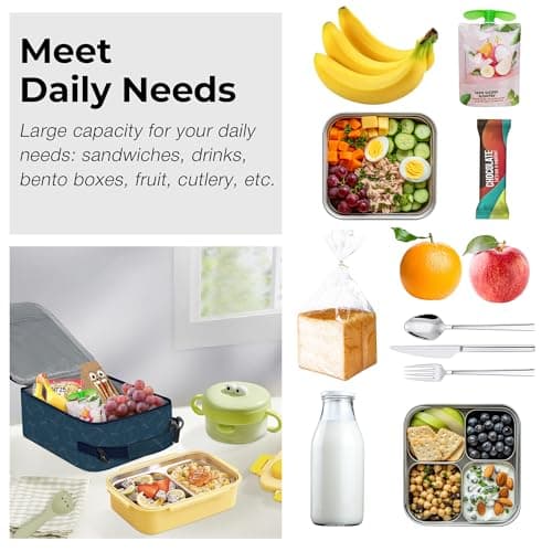 Clastyle Hero Insulated Kids Lunch Bag Large Thermal Cooler Bag for Boy Picnic School Lunch Box Tote,Blue Rugby — view 4