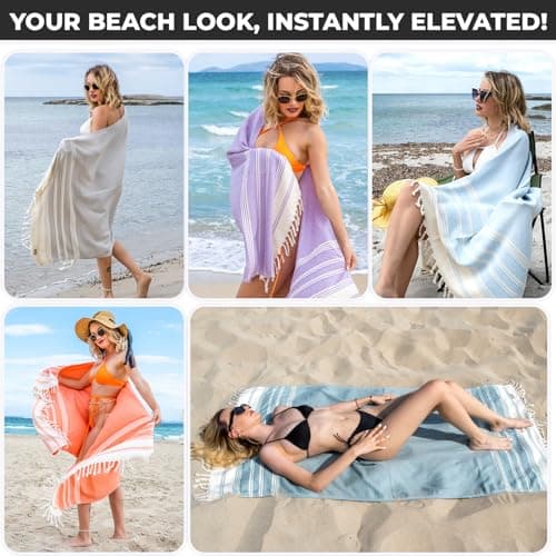 DEMMEX Organic Turkish Cotton Beach Bath Hammam Towel – Quick-Dry, Lightweight, Sand-Free Beach Towel & Blanket – Luxury Bathroom & Hammam Towel Peshtemal, OEKO-TEX Certified, 180x90cm, Denim Blue — view 4