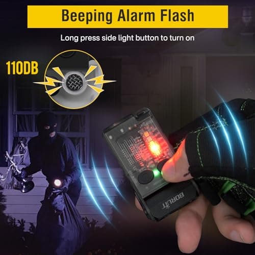 BORUIT V20 Small Torch Led Super Bright 1000 Lumen with 365nm UV Light, 180° Swivels Mini Torches USB C Rechargeable, 13 Modes Keyring Flashlight with Magnetic, Pocket Clip, 110dB Buzzer(Black) — view 6