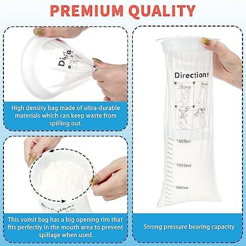 Disposable Sick Vomit Bags for Car Travel 10Pack, 1500ml White High Density Leak Resistant & Portable Travel Sickness Emesis Barf Bags with Snap for Car Motion Sickness,Kids,Pregnant Woman, Airsick — view 3