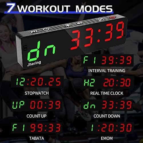 Jhering Gym Timer, Portable, Interval Timer with Rechargeable Battery and Built-in Magnet, LED Digital Anti Vertigo Display, Upgraded Workout Clock for Home Gym Garage Fitness(1" Carbon Fiber) — view 3