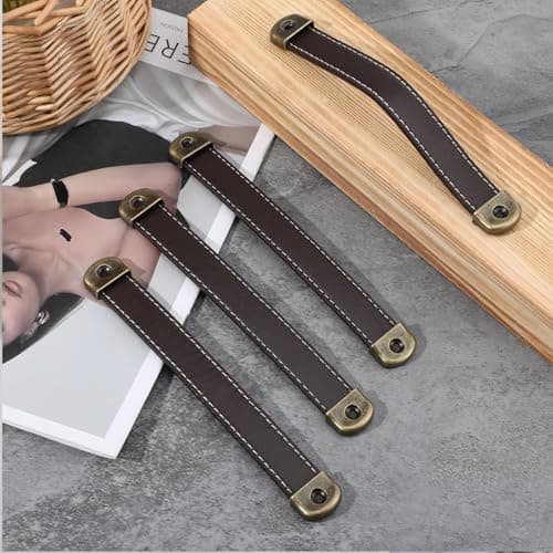 Classicseali 4 Pcs Leather Handles,Leather Drawer Pulls with Screws — view 3
