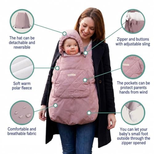Bebear Winter Cover for Baby Carrier Warm Universal Hoodie Baby Carrier Cover for All Seasons, Dark Grey — view 6