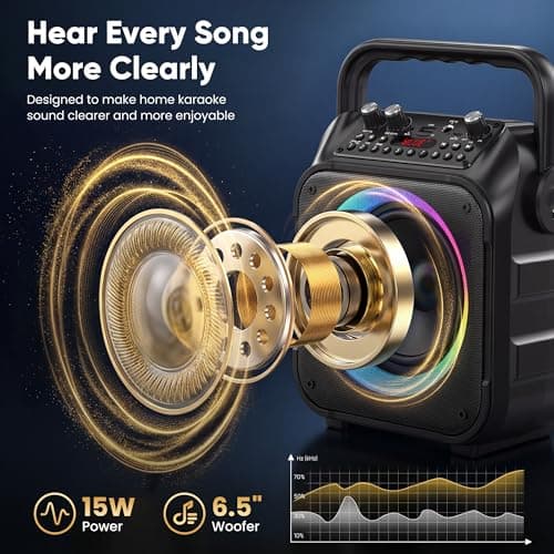 Karaoke Machine with 2 Wireless Microphones: Portable Bluetooth Karaoke Speaker for Adults Kids, Connects to TV Phone Tablet, Party Speaker Gift for Home Outdoor Family, PA Power-Amplifiers — view 2