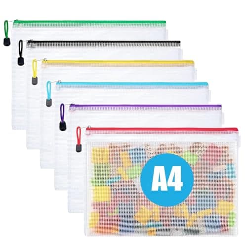 A4 Plastic Zip Wallets - 5PCS Zip Lock Bags Plastic Document Folders Mesh Zipper File Bags Waterproof Travel Storage Pouch for School Office Supplies