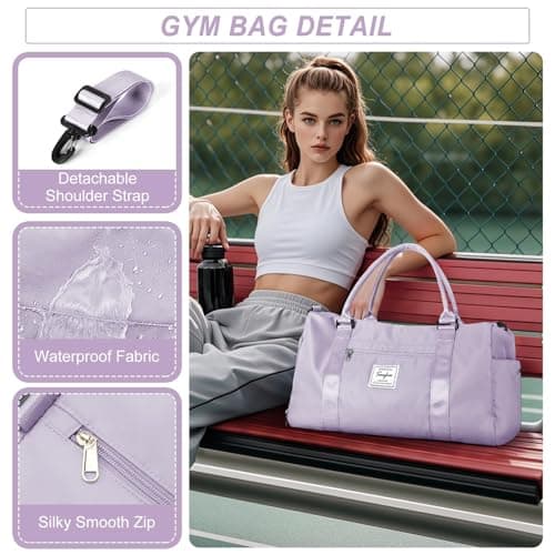 HYC00 Gym Bags Women Men Sports Duffle Bag with Shoes Compartment & Wet Pocket, Travel Duffel Bags for Women Large Weekend Overnight Holdall for Hospital Swimming Carry on Hand Luggage Bag, Purple — view 4