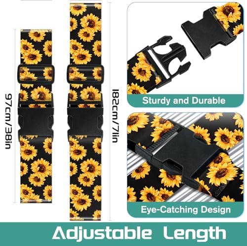 Slohif Luggage Straps for Suitcases Travel Belt Accessories Luggage Connector Identifiers 2 Pack Over Handle with Buckle Unique Nylon Adjustable Strap for Sleeping Bag Car Seat Sunflower — view 2