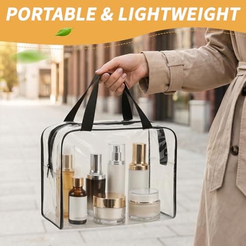 4 Packs Clear Toiletry Bag, 18 x 9 x 25 cm Large Makeup Bags with Self-Adhesive Label, PVC Waterproof, Reusable Travel Toiletries Bag, Toy Storage Bags with Zipper and Handle for Board Games — view 6