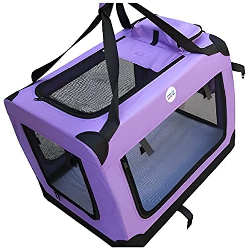 HugglePets Foldable Fabric Pet Crate Carrier - Purple (Small 50 x 34cm) Lightweight & Ventilated Double Door Carrier for Dogs & Cats with Sheepskin Mat. Ideal for Home & Travel. — view 3